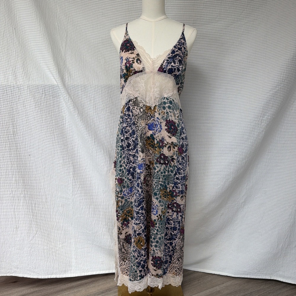 Free People Right Now Midi Slip Dress in Hot Fudge Combo M